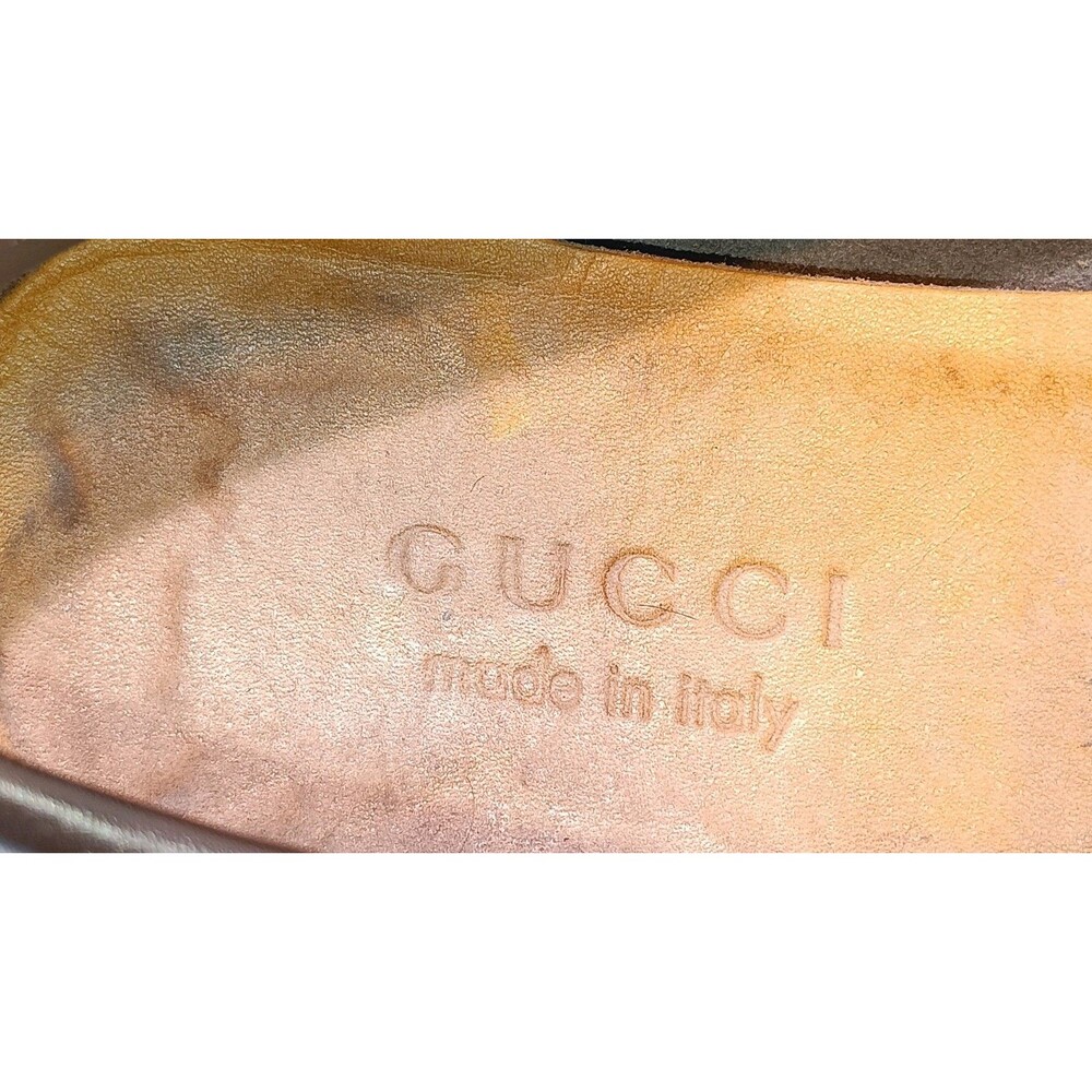 Men's 8.5 🔥 GUCCI Chocolate Brown Leather Driving Loafers Bamboo Horsebit Shoes - Picture 10 of 14
